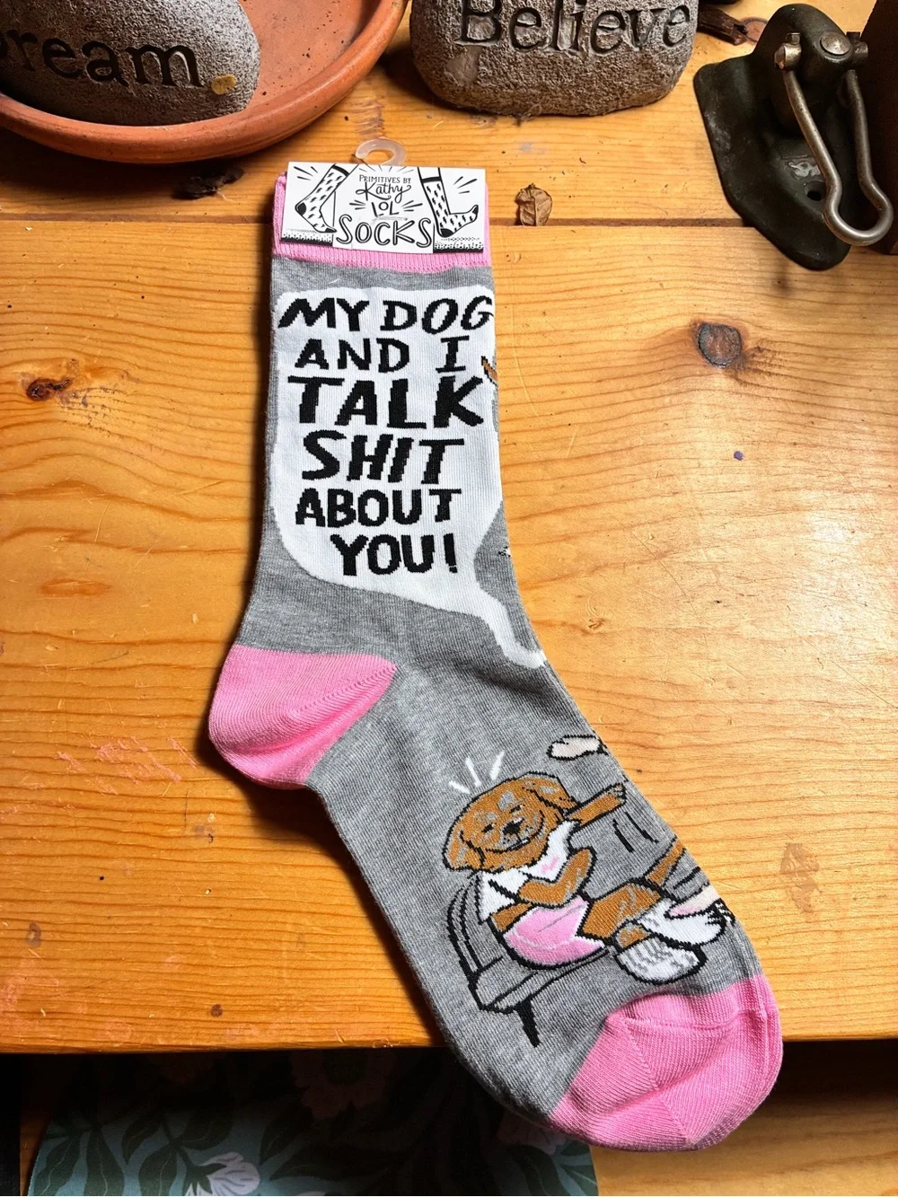 Primitives by Kathy Gray & Pink Novelty Dog Socks with Humorous Quote